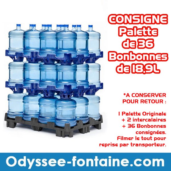 Consigne Palette de 36 bonbonnes à eau de source ODYSSEO